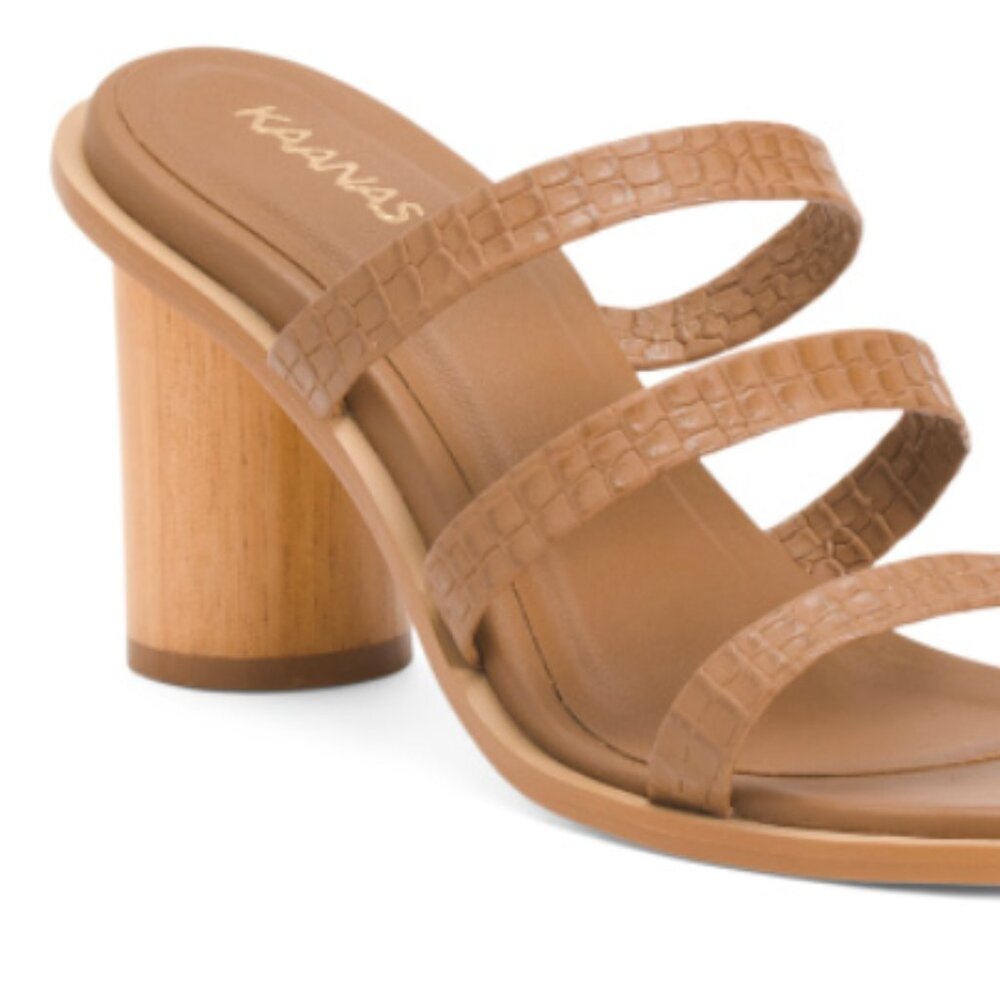 KAANAS Leather Magdalena Strappy Embossed Heels